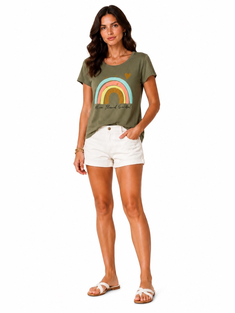 NWT Ana Cabana Alive Blessed Grateful T-shirt Top Green Womens Sz L